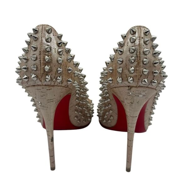 NEW Christian Louboutin Follies Spikes 100 Liege Pepite Silver Size 40 / 10 - Picture 5 of 13